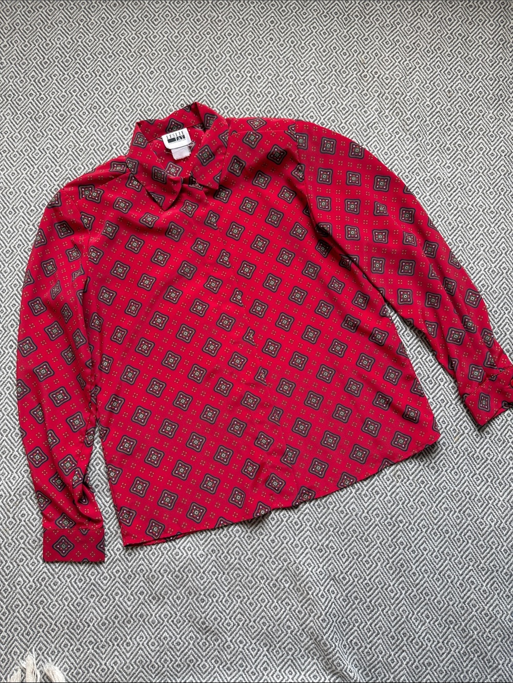Leslie Fay Vintage Red Geometric Lightweight Shirt Jacket